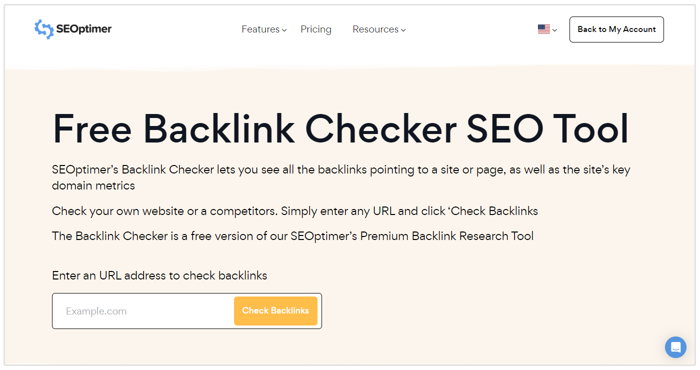 SEOptimer Backlink Checker tool